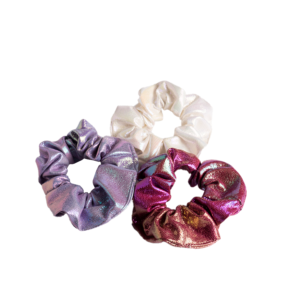 Iridescent Leatherette Scrunchies 3pk - Purple/White