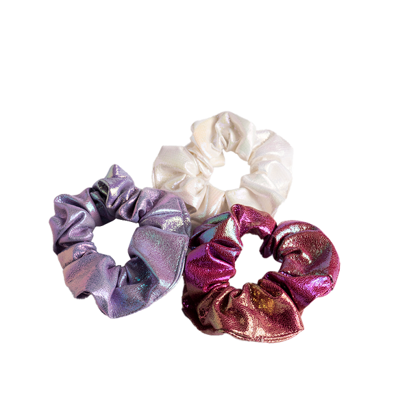 Iridescent Leatherette Scrunchies 3pk - Purple/White