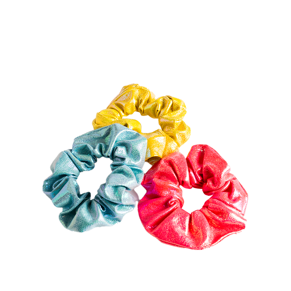 Iridescent Leatherette Scrunchies 3pk - Multi